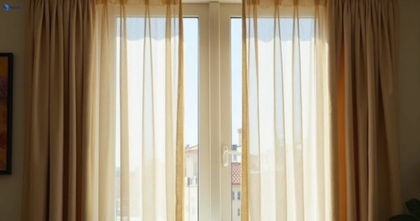 Dull dusty drapes in buccan before professional cleaning